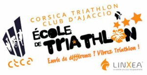 Image de l'école de Triathlon d'Ajaccio avec ses logos et ses 3 étoiles