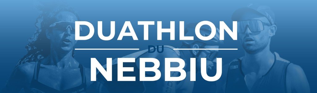 Affiche présentant le Duathlon du Nebbiu avec 3 sportifs sur fond bleu